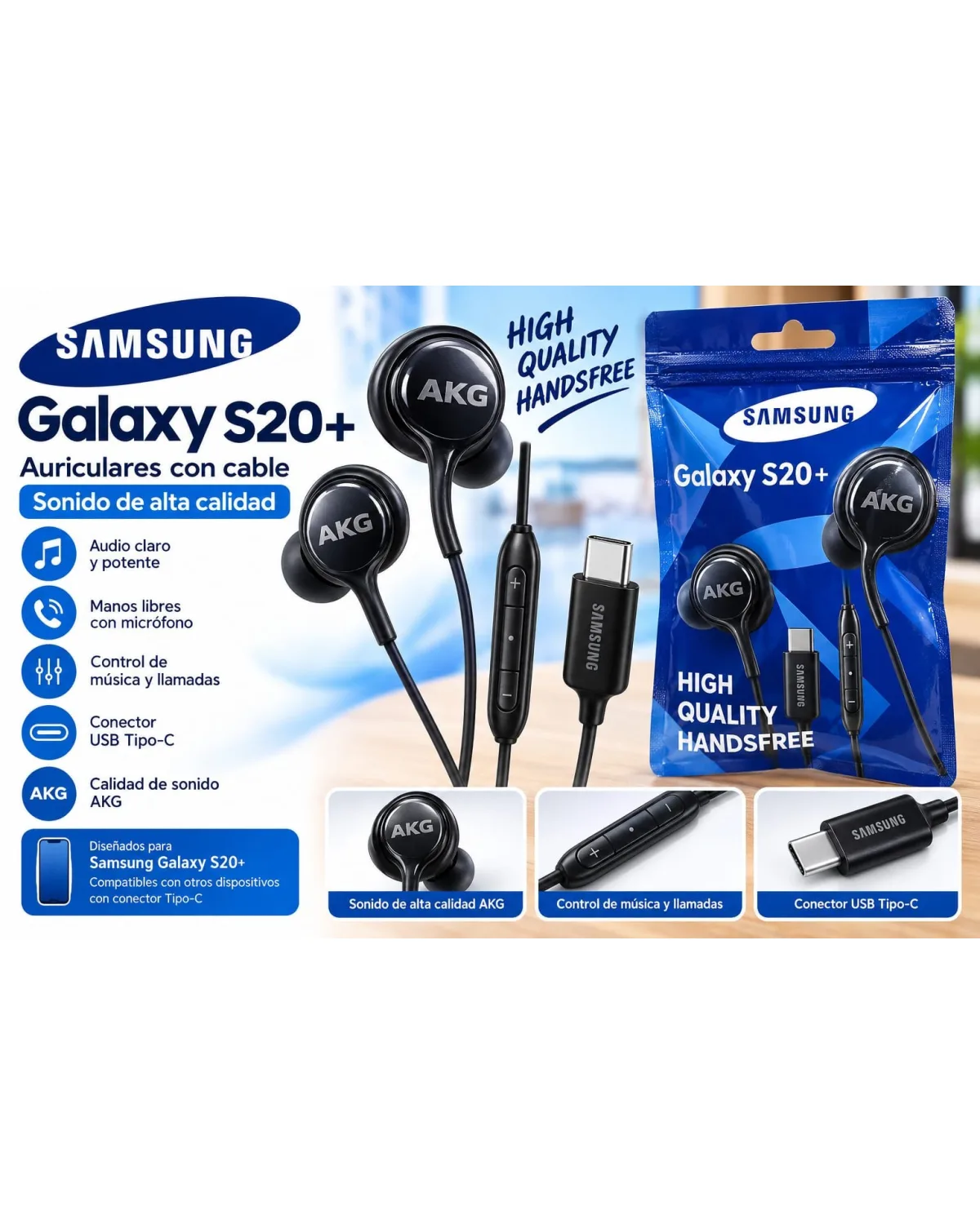 Auriculares TIPOC samsung AKG BOLSITA y TRANSPARENTE TAMBIEN