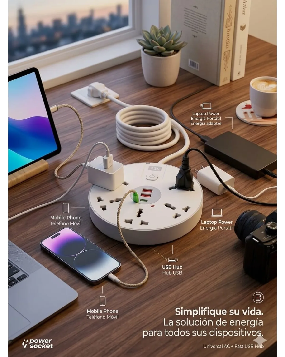 Zapatilla Redonda con Puertos USB