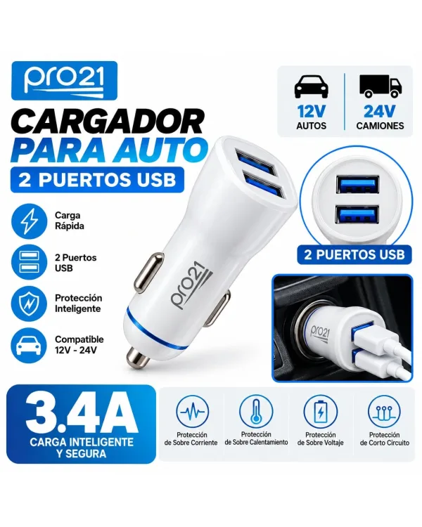 Cargador Para AUTO PRO21 3.4a