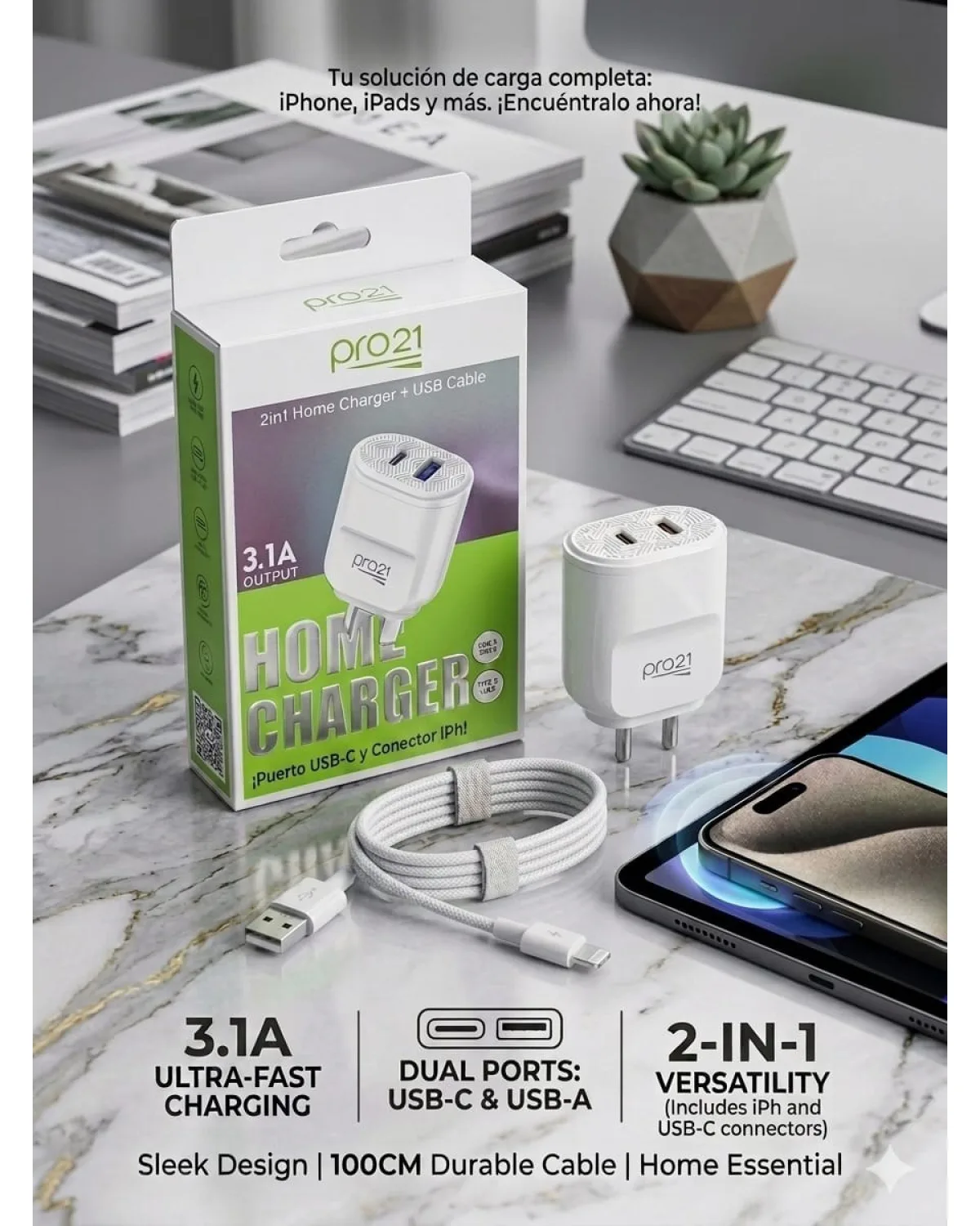 Cargador PRO21 3.1 IPHONE (caja verde)
