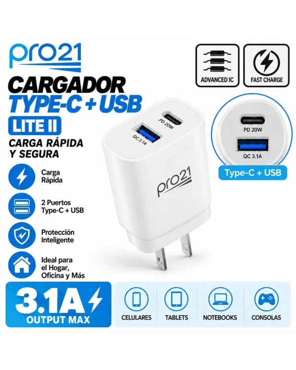 Cargador PRO21 3.1 TIPO C SOLO CABEZAL