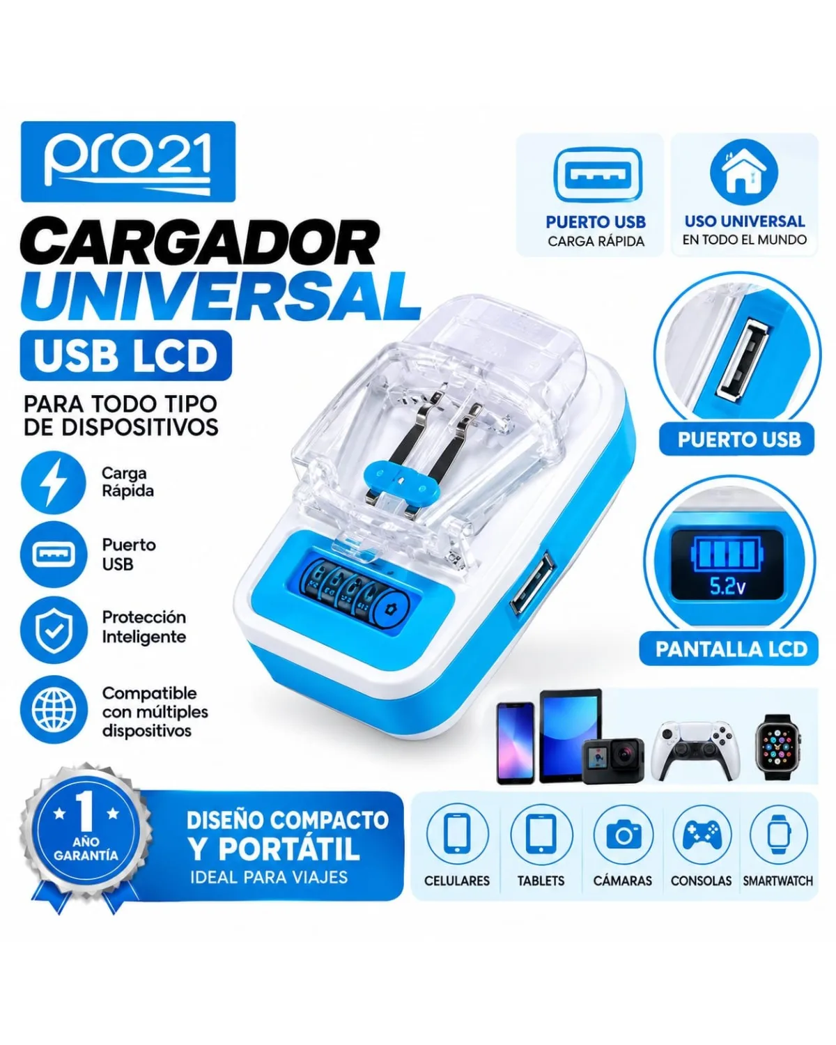 Cargador Universal lcd usb pro21 o otras marcas